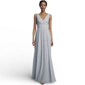 NEW Amsale Chiffon Bridesmaid Maxi Dress Ice Size 4 Wedding Formal Gala